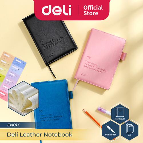 [EZO.7300123] Deli Leather Notebook Buku Catatan Sampul Kulit A5 Pen Holder EN01X