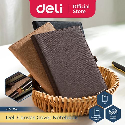 [EZO.7300136] Deli Canvas Cover Notebook A5 96 Lembar Dengan Pen Holder EN118L