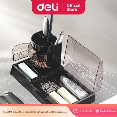 [EZO.7300209] Deli Desk Organizer / Tempat Alat Tulis Bahan Plastik Dengan Kompartemen Warna Hitam E903