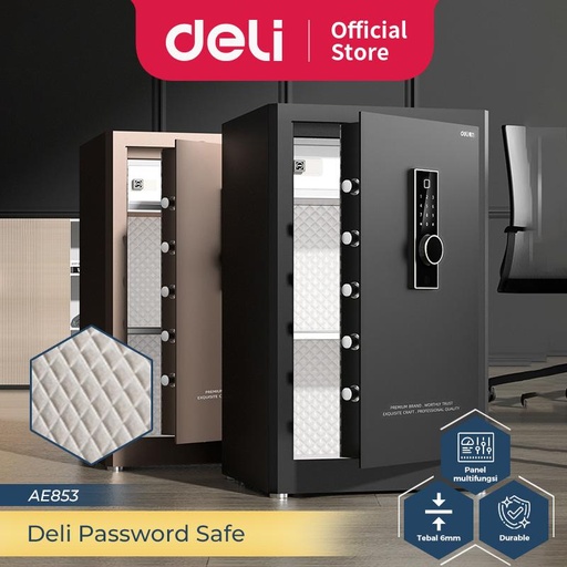 [EZO.7300210] Deli Brankas Besi Digital / Digital Safe Box 38x36x60 cm PU Leather Double Unlocking Step LED Display AE853  