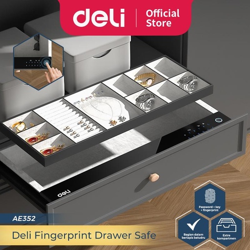 [EZO.7300211] Deli Brankas Laci / Fingerprint Drawer Safe / Cash Drawer Deposit Box Brankas Perhiasan 76x40x15 cm AE352