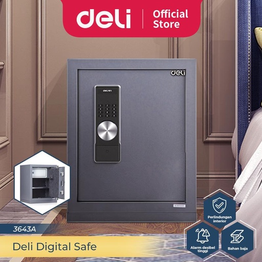 [EZO.7300215] Deli Brankas Uang / Brankas Besi Double Unlocking Step / Brankas Password Kunci Manual 38x32x48 cm 3643A