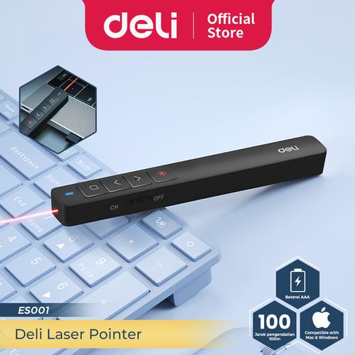 [EZO.7300218] Deli Laser Pointer Presenter Wireless USB Pen Laser Presentasi PPT Sinar Merah Jarak 100 M ES001