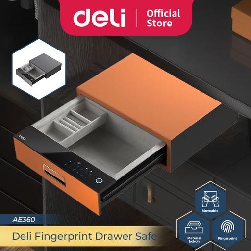 [EZO.7300223] Deli Brankas Laci / Fingerprint Drawer Safe / Cash Drawer Deposit Box Brankas Perhiasan 48x40x15 cm AE360