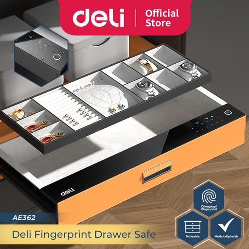 [EZO.7300228] Deli Brankas Laci / Fingerprint Drawer Safe / Cash Drawer Deposit Box Brankas Perhiasan 76x40x15 cm AE362