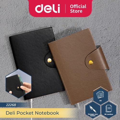 [EZO.7300232] Deli Buku Catatan Sampul Kulit / Leather Cover Notebook A6 A7 96 Lembar Dengan Pen Holder 22268