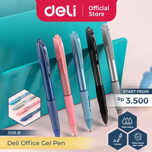[EZO.7300249] Deli Gel Pen Pulpen Gel Cetek 0.5 mm Tinta Hitam 12 PCS S08-B