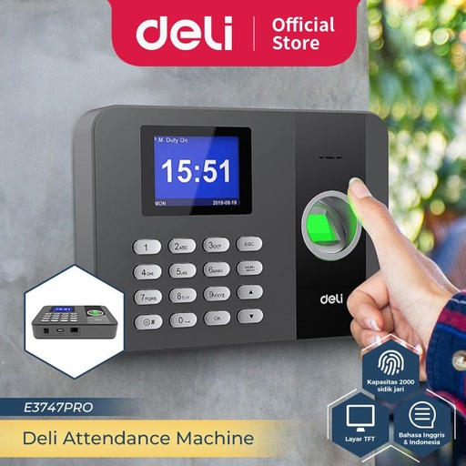 [EZO.7300295] Deli Mesin Absensi Sidik Jari 2000 Kapasitas Sidik Jari E3747PRO
