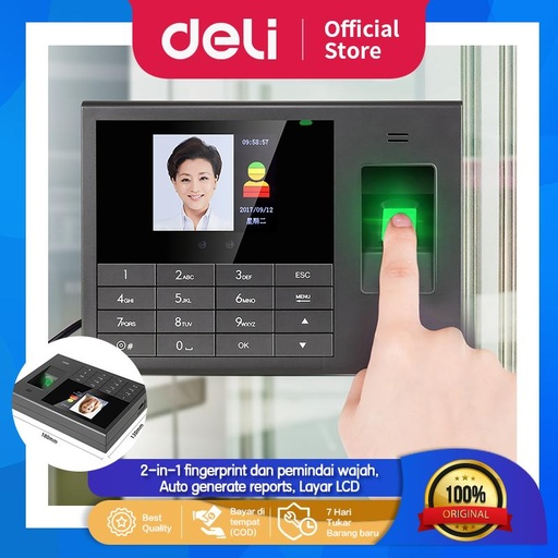 [EZO.7300296] Deli Mesin Absensi Fingerprint Sidik Jari Wajah E3765PRO