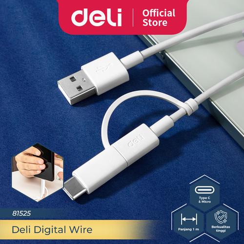 [EZO.7300303] Deli Kabel Data Charger Type C/Micro USB 1 m 8331X