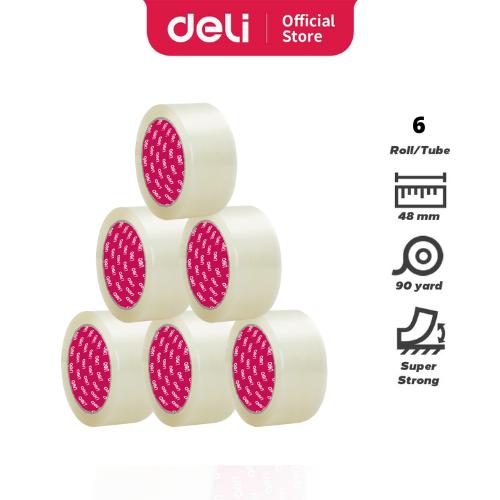 [EZO.7300308] Deli Tape Lakban Isolasi Bening 48mm x 90 Yard x 42 Micron 6 pcs CA489