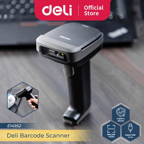 [EZO.7300322] Deli Barcode Scanner 1D/2D scan akurat cepat kabel 1.8 Meter E14952