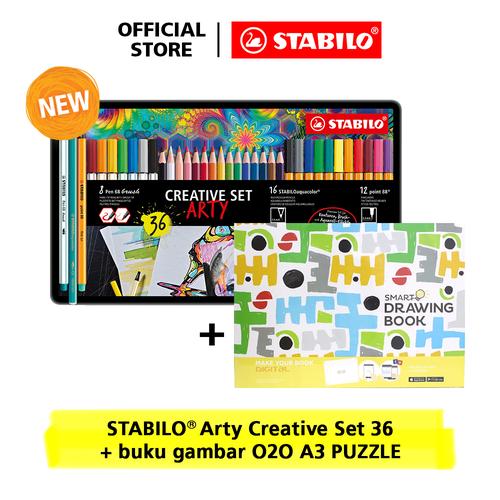 [EZO.8600005] STABILO ARTY METAL BOX  36PCS / Pen 68 BRUSH / AQUACOLOR / POINT 88 Fineliner