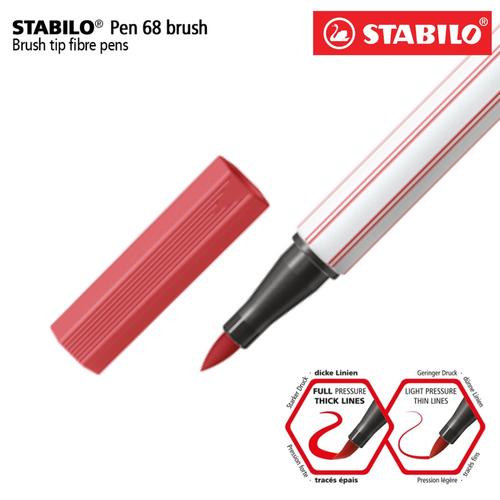 [EZO.8600009] STABILO Pen 68 Brush RUST RED / Merah Premium Marker Kuas Kaligrafi