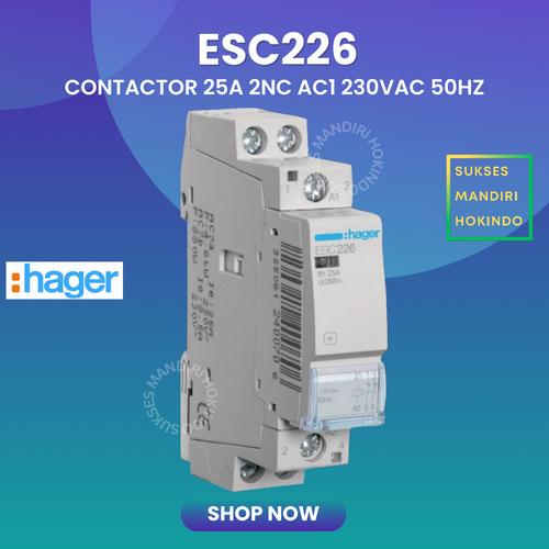 [EZM.1110006] Kontaktor Hager ESC226 1P 25A Contactor 25 Ampere 2NC AC1 230VAC 50Hz Din Rail Original SNI