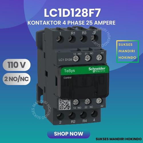 [EZM.1110027] Kontaktor 4P 25A 4 Phase 25 Ampere LC1D128F7 110V AC 2NO 2NC ORI Contactor Schneider