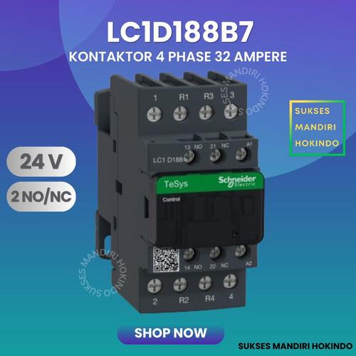 [EZM.1110041] Kontaktor 4P 32A 4 Phase 32 Ampere LC1D188B7 24V 2NO 2NC ORI Contactor Schneider