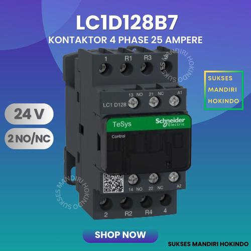 [EZM.1110043] Kontaktor 4P 25A 4 Phase 25 Ampere LC1D128B7 24V 2NO 2NC ORI Contactor Schneider