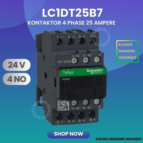 [EZM.1110044] Kontaktor 4P 25A 4 Phase 25 Ampere LC1DT25B7 24V 4NO ORI Contactor Schneider