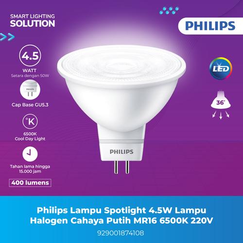 [EZM.1070175] Philips Lampu Spotlight 4.5 Watt Lampu Halogen Cahaya Putih MR16 6500K