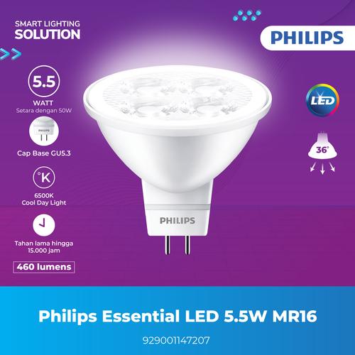 [EZM.1070207] Philips Lampu Bohlam lampu Sorot Essential LED 5.5Watt 5.5W MR16 6500K Putih