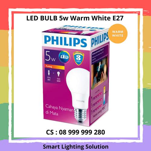 [EZM.1070343] Philips LED Bulb 5w E27 Warm White - Cahaya kuning 3000 Kelvin