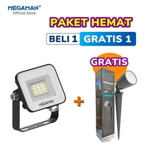 [EZM.9200025] Paket Hemat Beli 1 Gratis 1 Lampu Sorot Floodlight 10W gratis Lampu taman Lawnlight 7W MEGAMAN 170～240V Kuning