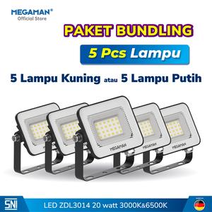 [EZM.9200044] Bundling 5 pcs Lampu Sorot LED 20 Watt New Floodlight MEGAMAN ZDL3014 Kuning & Putih