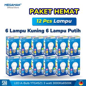 [EZM.9200045] Paket Hemat 12 PCS Lampu LED 3W MEGAMAN YTG45Z1 Original Grosir 1 Lusin 3000K-6500K