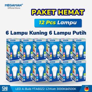 [EZM.9200050] Paket Hemat 12 PCS Lampu LED 12W MEGAMAN YTA60Z2 Original Grosir 1 Lusin 3000K-6500K
