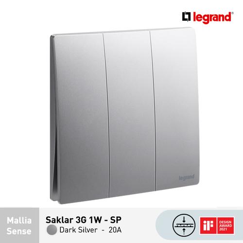 [EZM.7200006] Legrand Mallia Sense Saklar SP 3 Gang 1 Arah - 20A - Dark Silver