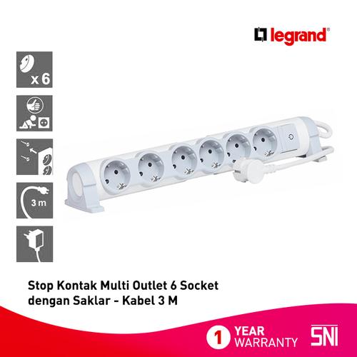 [EZM.7200107] Legrand Stop Kontak Multi Outlet 6 Socket dengan Saklar - Kabel 3 M