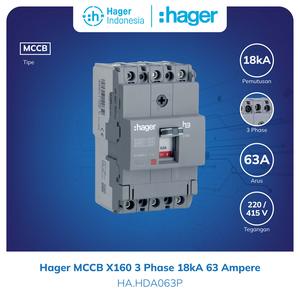 [EZM.7600006] MCCB Hager 3P 3 Phase 18kA 63 Ampere 63A HDA063P