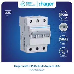 [EZM.7600013] Hager MCB 3P 50A 3 Phase 50 Ampere 3 pole 6kA MU350A