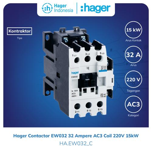 [EZM.7600018] Hager Contactor EW032 32a 32 Ampere AC3 Coil 220V 15kW Kontaktor EW032C