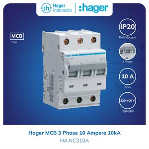 [EZM.7600031] MCB 3 Phase 10a 10 Ampere 3p 10kA Mcb Listrik NC310A Hager