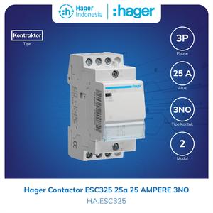 [EZM.7600035] Hager Contactor ESC325 25A 25 ampere 2NO AC1 230VAC 50HZ Kontaktor Din Rail