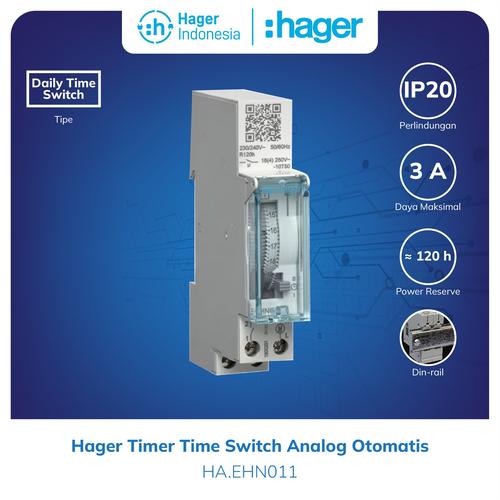[EZM.7600042] Hager Timer EHN011 Time Switch Analog Otomatis Auto 16A 230V 50HZ 24H