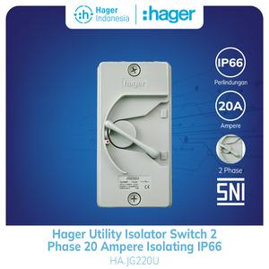 [EZM.7600064] Hager Utility Isolator Switch 2 Phase 20 Ampere 2P 20A Isolating IP66 - JG220U