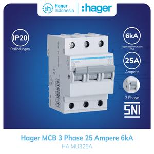 [EZM.7600066] MCB Hager 3 Phase 3P 25a 25 Ampere 3 Pole 6kA MU325A