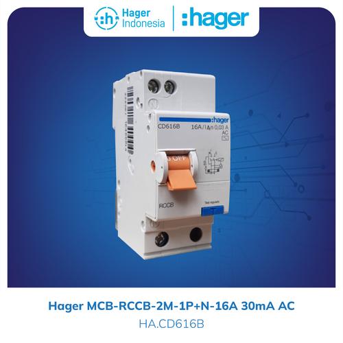 [EZM.7600132] Hager RCCB / ELCB 2P 16A 16 Ampere Type CD616B - Sensitivy 30mA AC