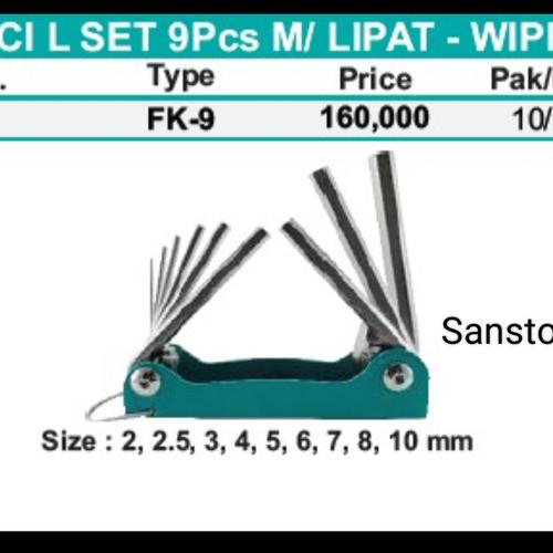 [EZR.3600112] Kunci L lipat Wipro 9pcs FTK-9 pocket Allen key Hex set flat 2-10mm