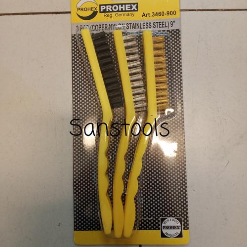 [EZR.3600820] sikat gagang 3pcs Prohex 9" hand wire brush kuningan plastik nylon