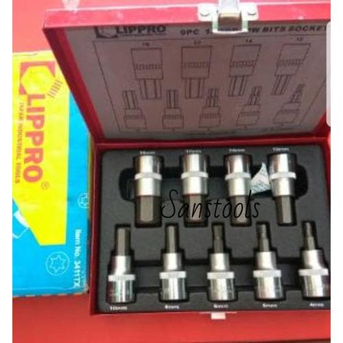 [EZR.3601498] kunci sock L set LIPPRO 4 - 19 mm 9pcs HexBit Hex bit socket 1/2" JPN