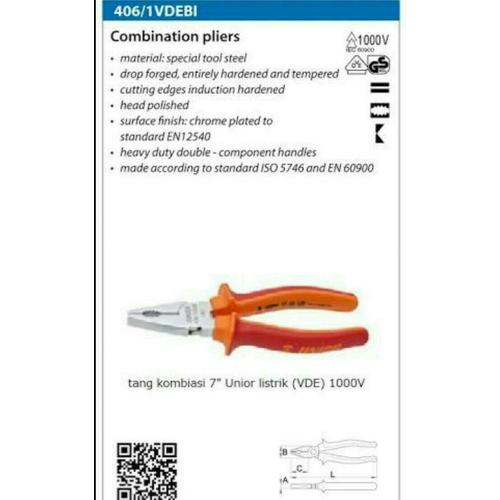 [EZR.3601609] tang kombinasi unior 9" 220mm electric listrik instalasi tahan 1000V