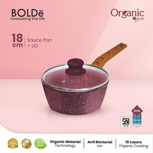 [EZO.4800049] Organic Rose Sauce Pan 18cm Glass Lid - Pan Granite Anti Lengket