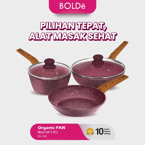 [EZO.4800051] Organic Rose Pan Set 5pcs - Pan Anti Lengket Granite Coating