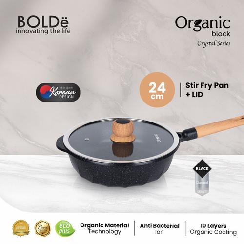 [EZO.4800057] Organic Black Series Stir Fry 24cm + Lid (Stir Fry Pan Anti Lengket)