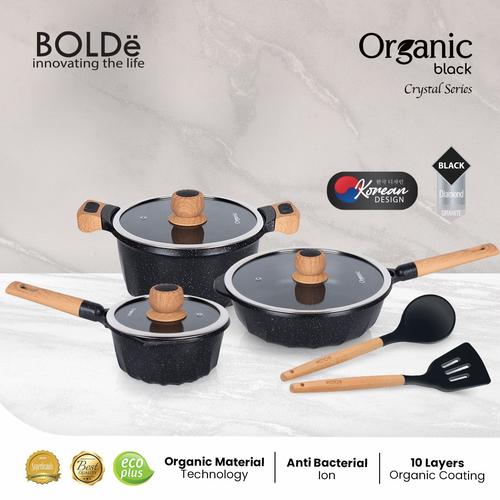 [EZO.4800058] Organic Black Crystal Series Set 8 Pcs (Panci Set Anti Lengket)