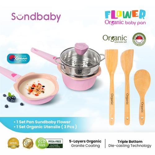 [EZO.4800062] Bundling Sundbaby Flower Organic Baby Pan & Organic Utensil Set 3Pcs